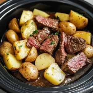 Crockpot Steak and Potatoes 6 Steps Easy Delicious