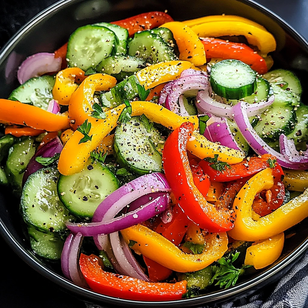 Refreshing Cucumber Sweet Pepper Salad Recipe for Summer Fun 4 Cucumber Sweet Pepper Salad 4 Servings Easy Delicious