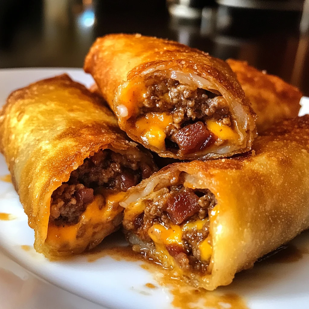Experience the Flavor Explosion of Deep-Fried BBQ Bacon Cheeseburger Egg Roll Wraps! 4 Deep-Fried BBQ Bacon Cheeseburger Egg Roll Wraps: 30 Minutes Ultimate Delicious