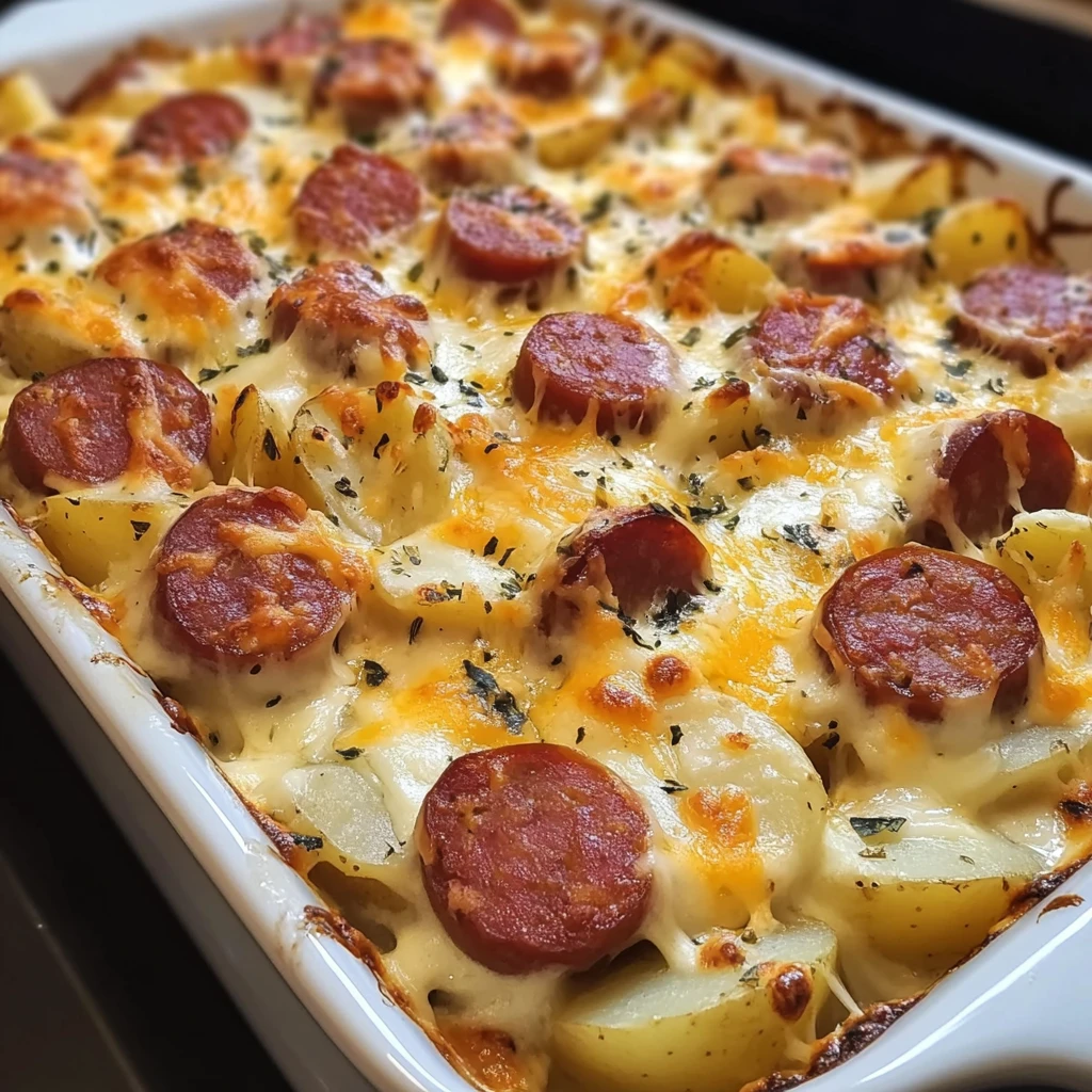 Indulge in Our Kielbasa Sausage Cheesy Potato Casserole Delight! 4 Kielbasa Sausage Cheesy Potato Casserole 30 Minutes Easy Delicious