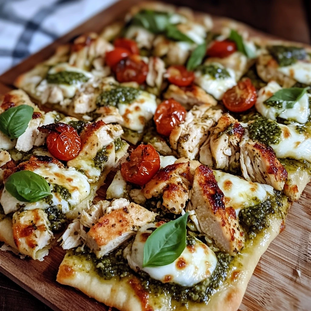 Discover the Best Pesto Chicken Flatbread Recipe Ever! 4 Pesto Chicken Flatbread 4 Servings Easy Delicious
