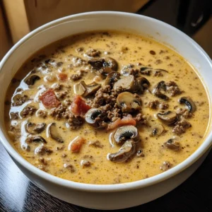 Bacon Mushroom Swiss Cheeseburger Soup 4 Servings Easy Delicious