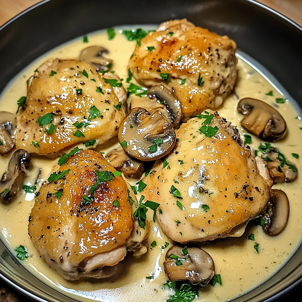 Creamy Garlic Mushroom Chicken Thighs 30 Minutes Easy Delicious