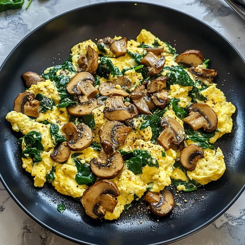 Mushroom Spinach Scrambled Eggs 5 Steps Easy Delicious