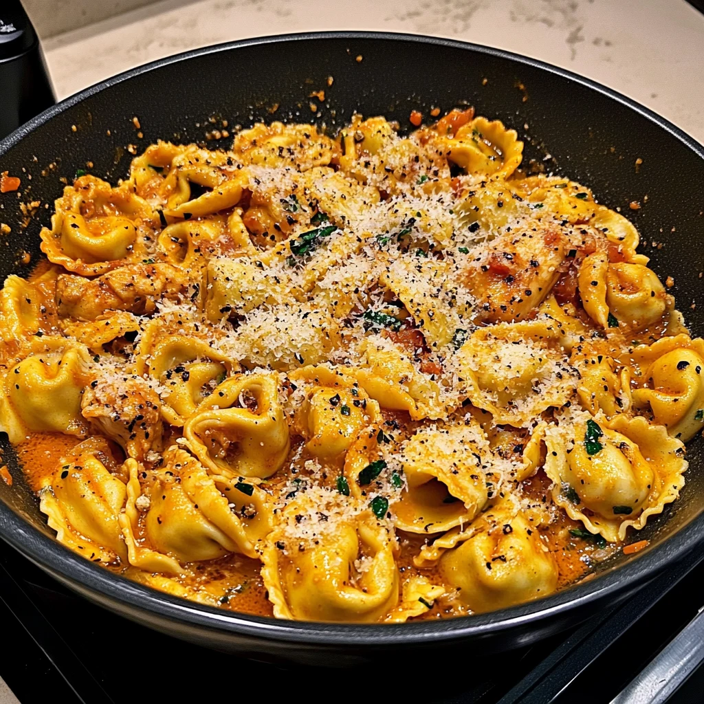 Discover the Ultimate One-Pot Spicy Garlic Butter Chicken Tortellini Recipe! 4 One-Pot Spicy Garlic Butter Chicken Tortellini 30 Minutes Easy Delicious