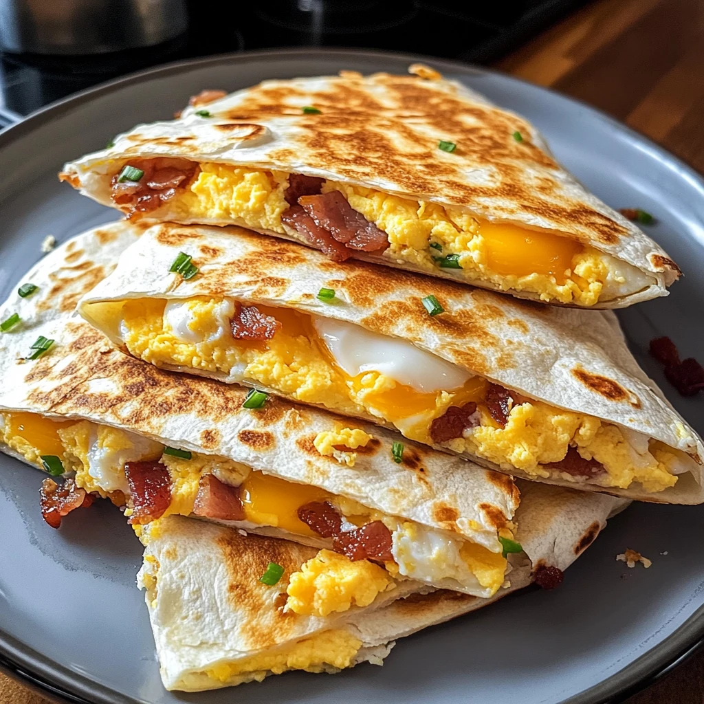 Make Satisfying Bacon Egg Cheese Breakfast Quesadillas at Home 4 Bacon Egg Cheese Breakfast Quesadillas 4 Servings Easy Delicious