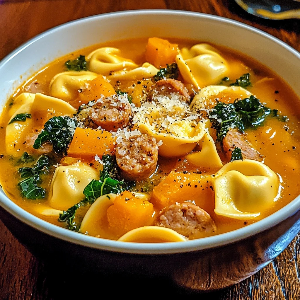 Warm Up with Butternut Squash and Sausage Tortellini Soup Today! 4 Butternut Squash and Sausage Tortellini Soup 30 Minutes Easy Delicious