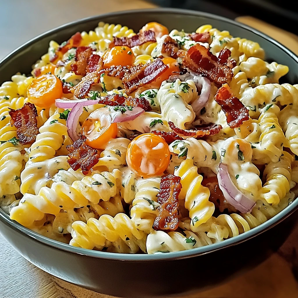 Discover the Creamy Bacon Ranch Pasta Salad You'll Love to Make! 4 Creamy Bacon Ranch Pasta Salad 5 Steps Ultimate Delicious