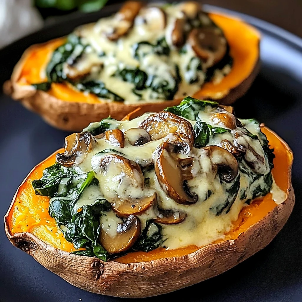 Discover the Joy of Creamy Mushroom and Spinach Stuffed Sweet Potatoes Today! 4 Creamy Mushroom and Spinach Stuffed Sweet Potatoes 4 Servings Easy Delicious