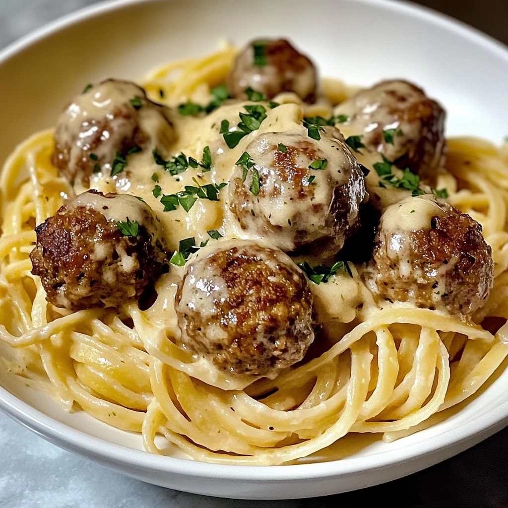 Garlic Butter Meatballs with Creamy Linguine Delight 30 Minutes Easy Delicious