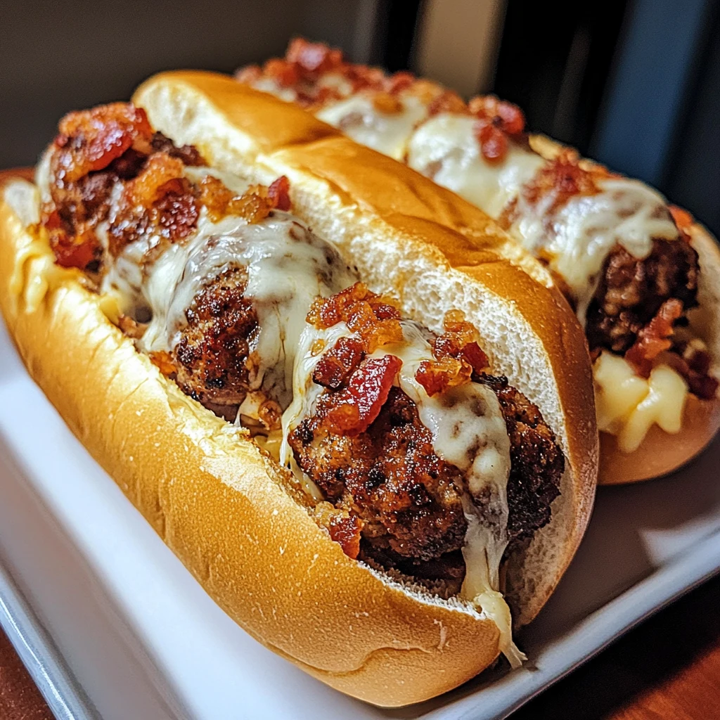 Indulge in Loaded Bourbon Bacon Meatball Cheese Volcano Subs Today! 4 Loaded Bourbon Bacon Meatball Cheese Volcano Subs - 30 Minutes Ultimate Delicious