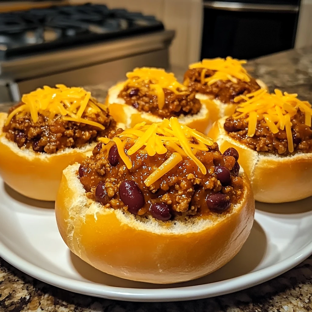 Mini Chili Football Bread Bowls 4 Servings Easy Delicious
