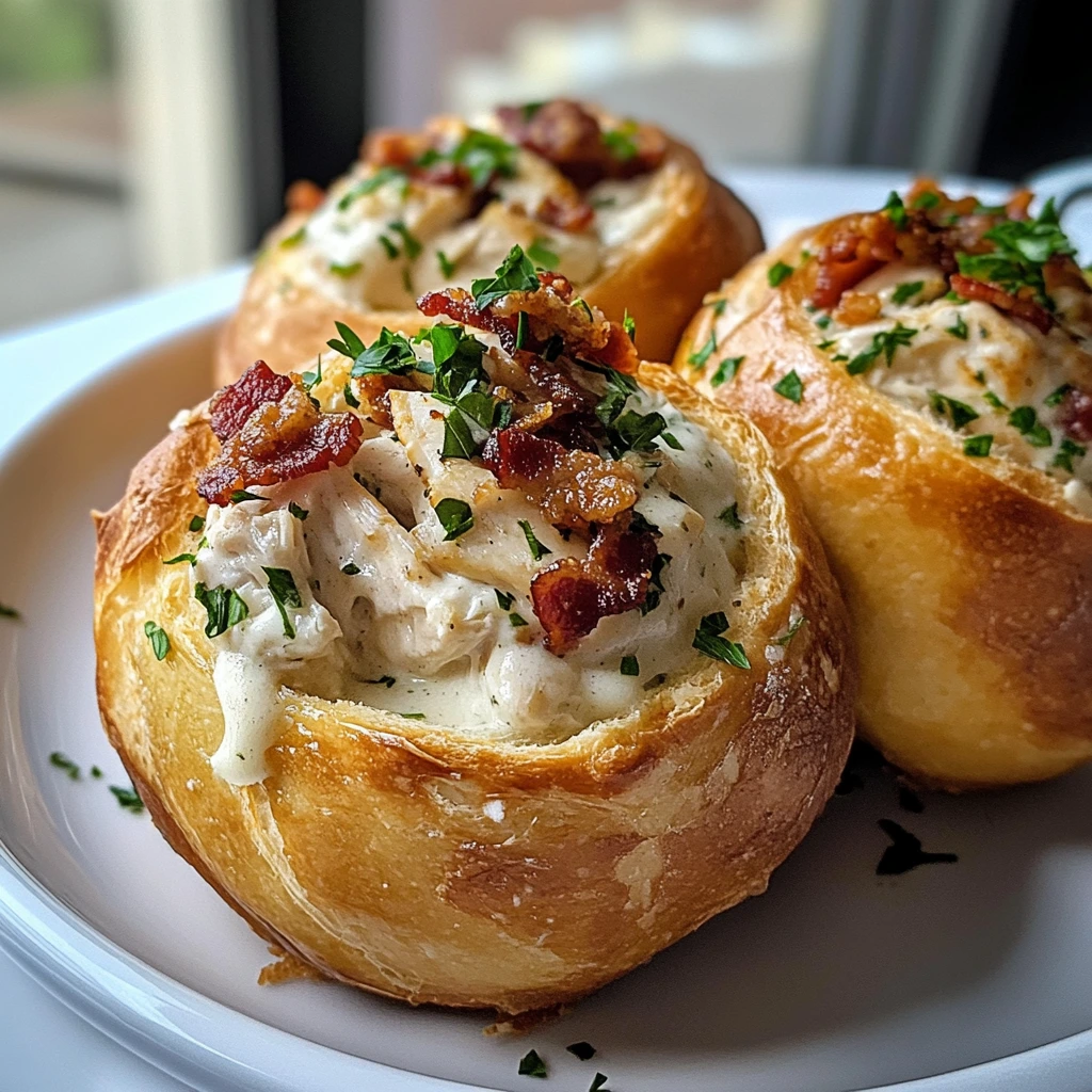 Bacon Chicken Alfredo Parmesan Bread Bowl 4 Servings Ultimate Delicious