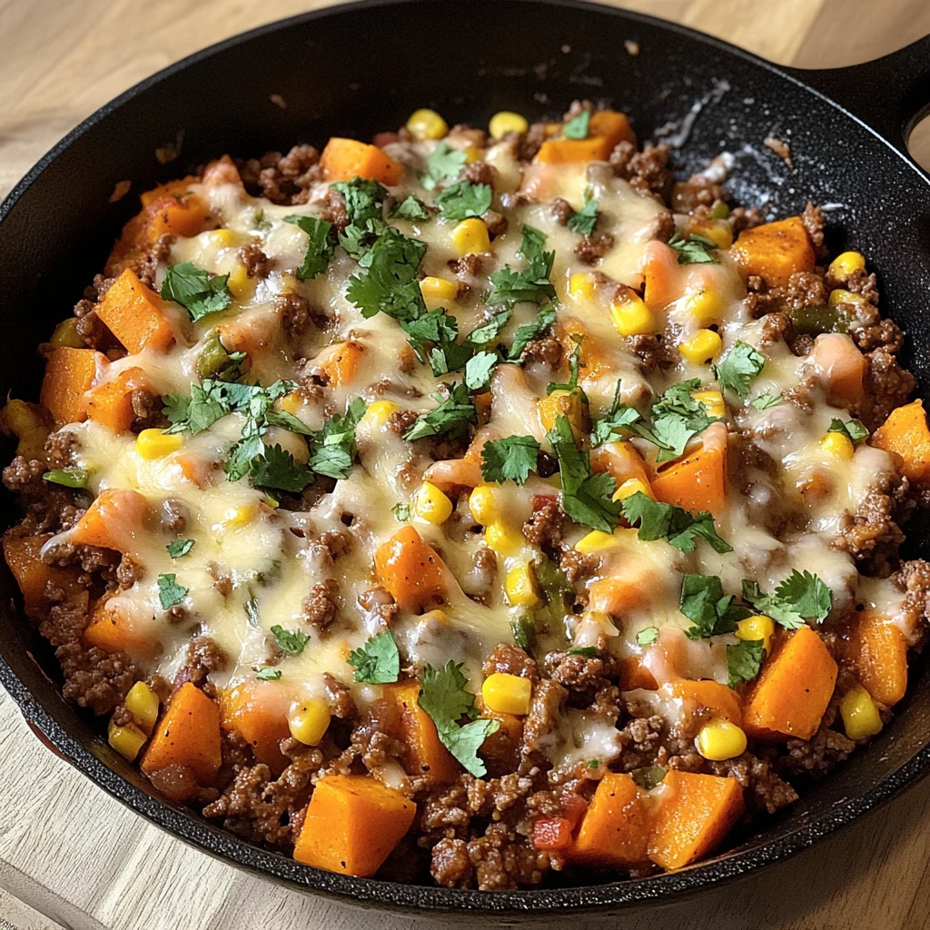 Cheesy Tex-Mex Ground Beef & Sweet Potato Skillet 30 Minutes Ultimate Delicious