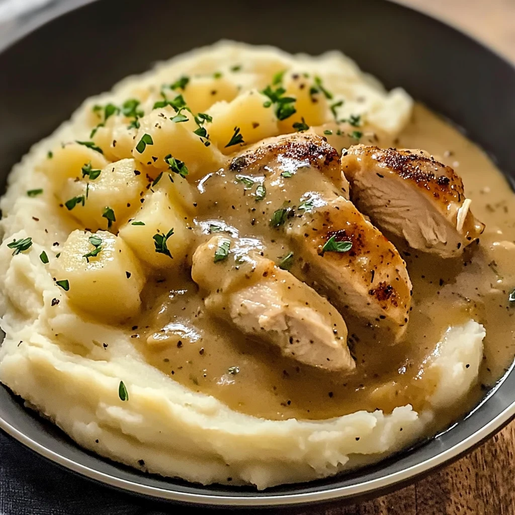 Chicken and Garlic Gravy with Cheesy Mashed Potatoes: 30 Minutes to Perfect Delicious