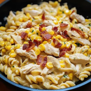 Creamy Chicken and Corn Pasta with Bacon: 30 Minutes Ultimate Delicious