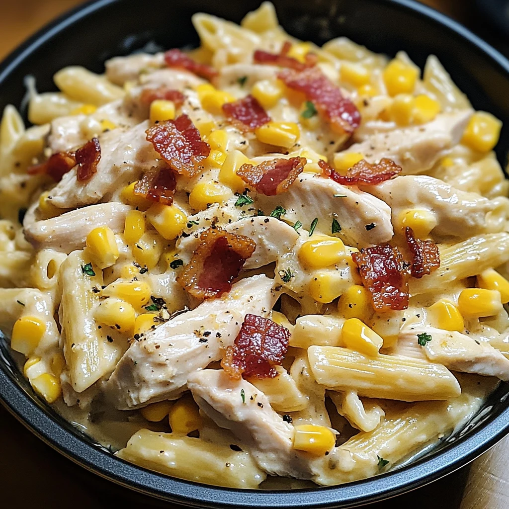 Creamy Chicken and Corn Pasta with Bacon: 30 Minutes Ultimate Delicious