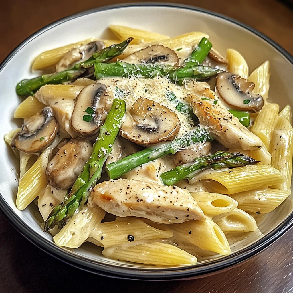Creamy Mushroom and Asparagus Chicken Penne 30 Minutes Awesome Delicious