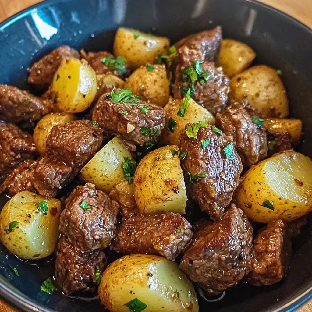 Enjoy Garlic Butter Beef Bites and Potatoes for a Comforting Meal 4 Garlic Butter Beef Bites and Potatoes 4 Servings Easy Delicious