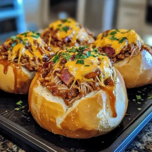 Monster BBQ Bacon Pulled Pork Cheese Bread Bowl Bombs