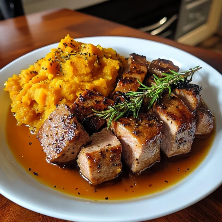 Apple Cider Pork with Mashed Sweet Potatoes: 4 Servings Easy Delicious