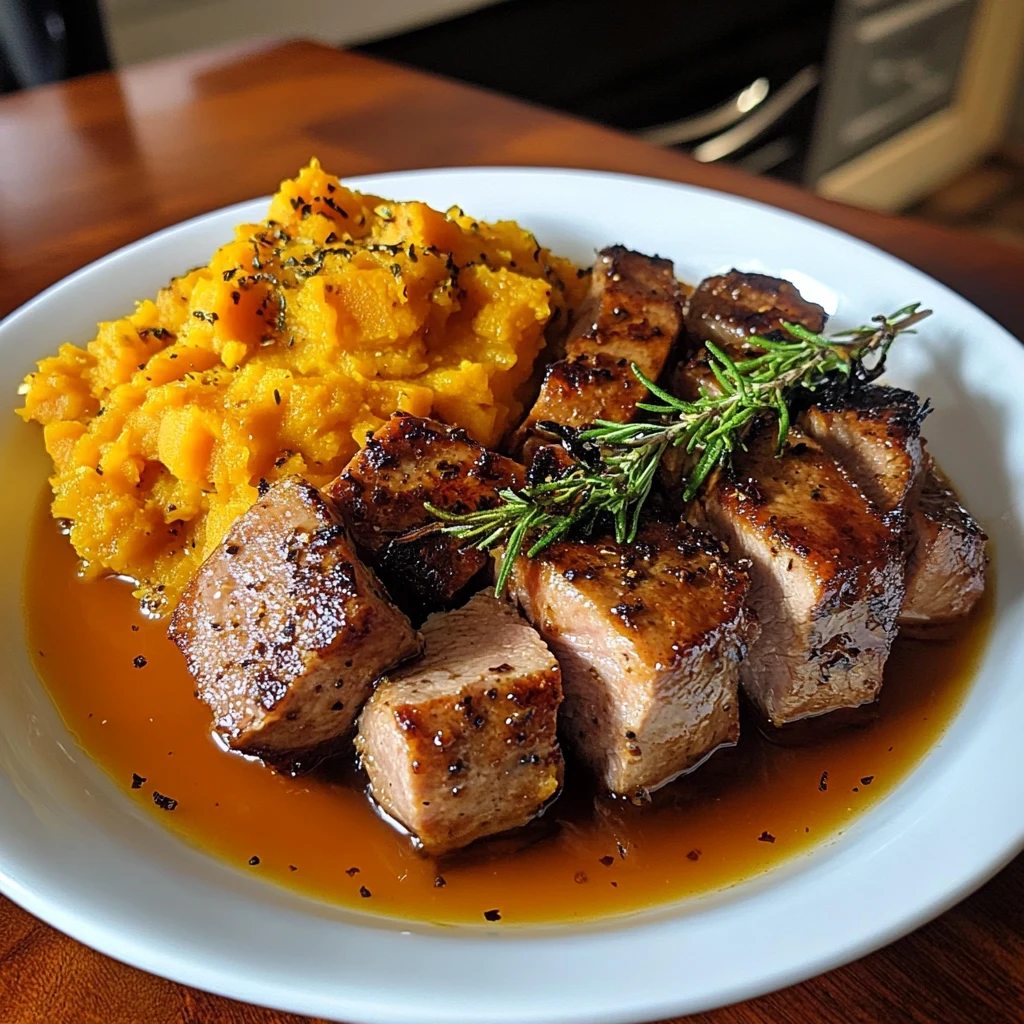 Apple Cider Pork with Mashed Sweet Potatoes: 4 Servings Easy Delicious