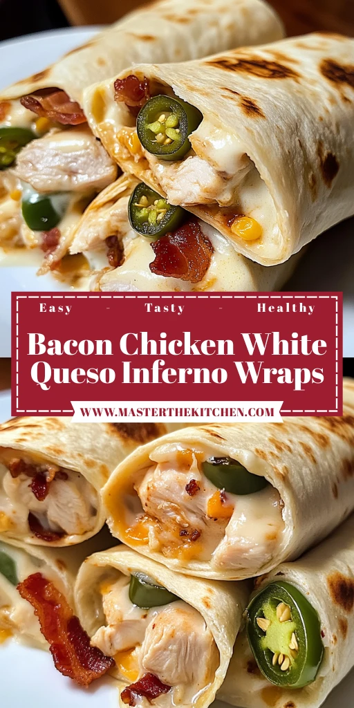 Indulge in Bacon Chicken White Queso Inferno Wraps Today! 4 Bacon Chicken White Queso Inferno Wraps 4 Servings Easy Delicious