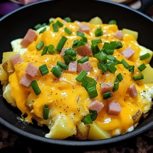 Cheesy Potato Egg Scramble 4 Servings Easy Delicious