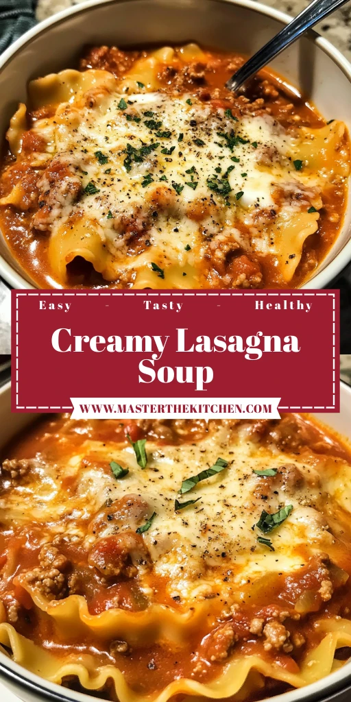 Enjoy the Comfort of Creamy Lasagna Soup in One Pot! 4 Creamy Lasagna Soup 4 Servings Easy Delicious
