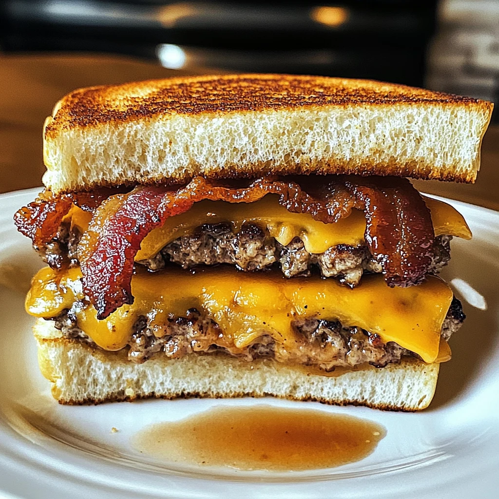 Savor the Loaded Bourbon Maple Bacon Cheeseburger Melt Today! 4 Loaded Bourbon Maple Bacon Cheeseburger Melt 4 Servings Ultimate Delicious
