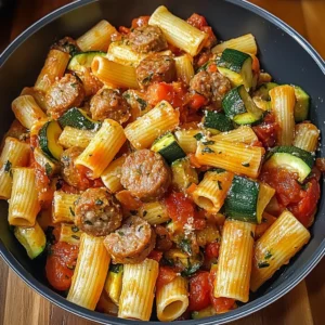 Rigatoni with Sausage, Tomatoes, and Zucchini: 7 Ingredients Supreme Delicious