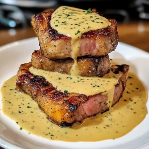 Bacon Pork Chops with Dijon Cream Sauce - 4 Servings Awesome Delicious