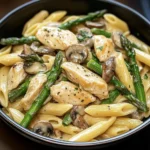 Chicken Penne with Creamy Mushroom and Asparagus 30 Minutes Easy Delicious