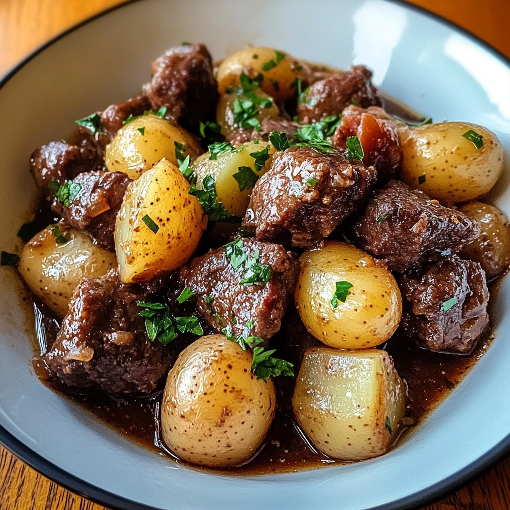 Slow Cooker Garlic Butter Beef Bites and Potatoes - 6 Steps Ultimate Delicious