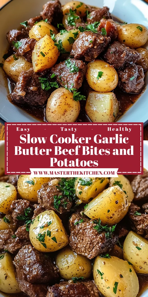 Slow Cooker Garlic Butter Beef Bites and Potatoes - 6 Steps Ultimate Delicious