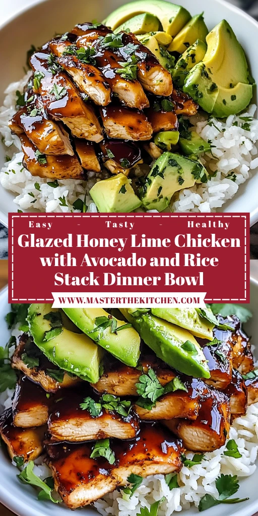 Glazed Honey Lime Chicken with Avocado and Rice Stack Dinner Bowl: 4 Servings, Easy, Delicious