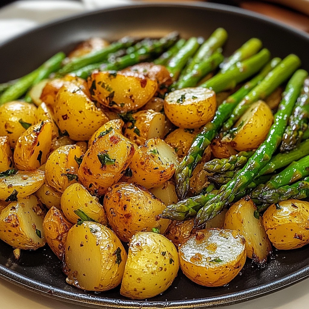 One Pan Garlic Potatoes Asparagus 30 Minutes Easy Delicious