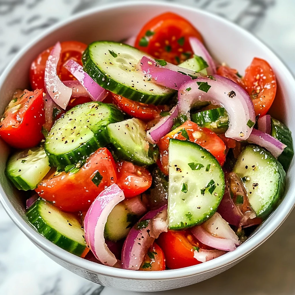 Fresh Tangy Marinated Cucumber Onion and Tomato Salad Salad 4 Servings Easy Delicious