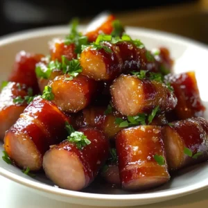 Sweet and Savory Brown Sugar Beef Bacon Kielbasa Bites