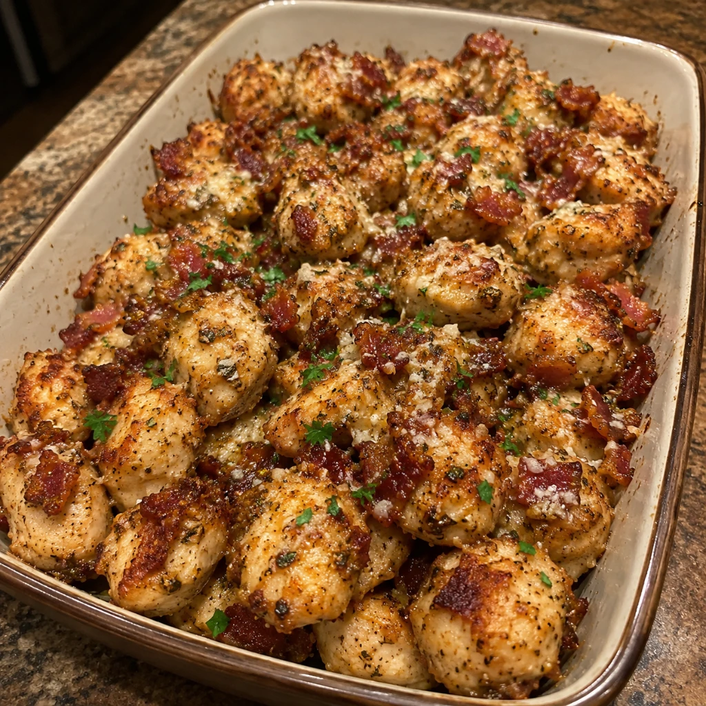 Air-Fryer Garlic Parmesan Bacon Chicken Bites 10 Minutes Ultimate Delicious