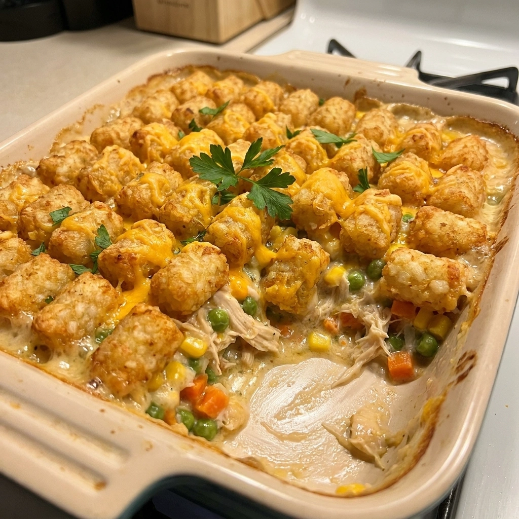 Cheesy Chicken Pot Pie Tater Tot Casserole 30 Minutes Easy Delicious
