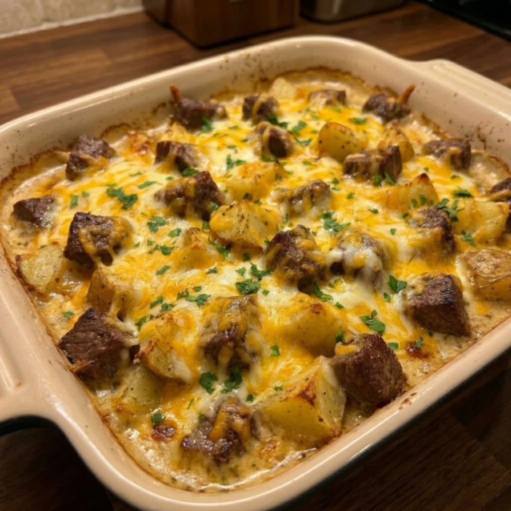 Cheesy Garlic Butter Steak & Potato Casserole 30 Minutes Ultimate Delicious