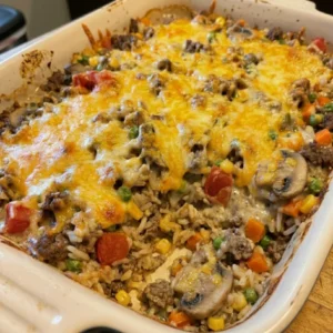 Cheesy Ground Beef & Rice Casserole 4 Servings Easy Delicious