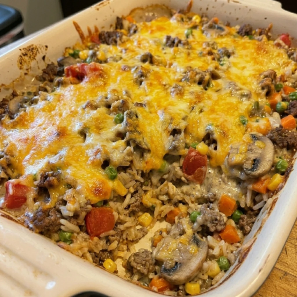 Cheesy Ground Beef & Rice Casserole 4 Servings Easy Delicious