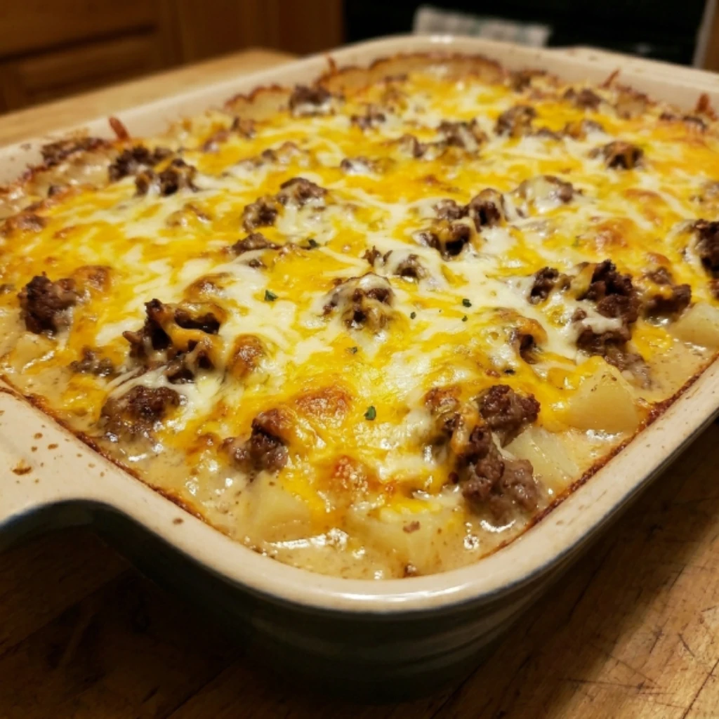 Cheesy Hamburger & Potato Casserole 7 Ingredients Easy Delicious