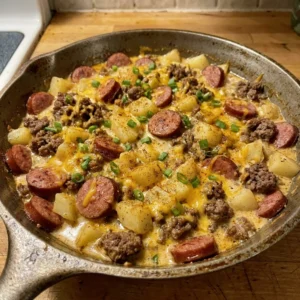 Creamy Cajun Beef, Sausage & Cheddar Potato Skillet 30 Minutes Ultimate Delicious