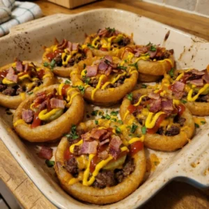 Loaded Bacon Cheeseburger Onion Ring Cups 15 Minutes Awesome Delicious