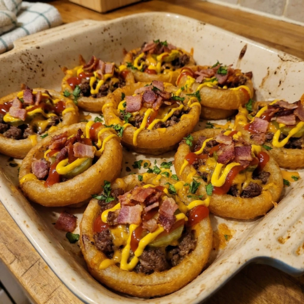 Loaded Bacon Cheeseburger Onion Ring Cups 15 Minutes Awesome Delicious