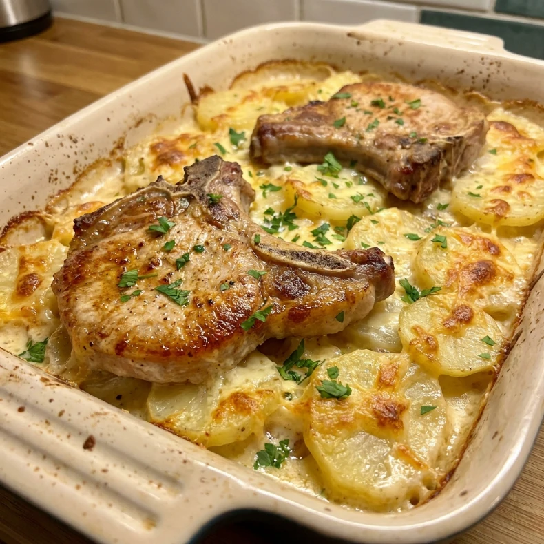 Pork Chops with Scalloped Potatoes 4 Servings Perfect Delicious