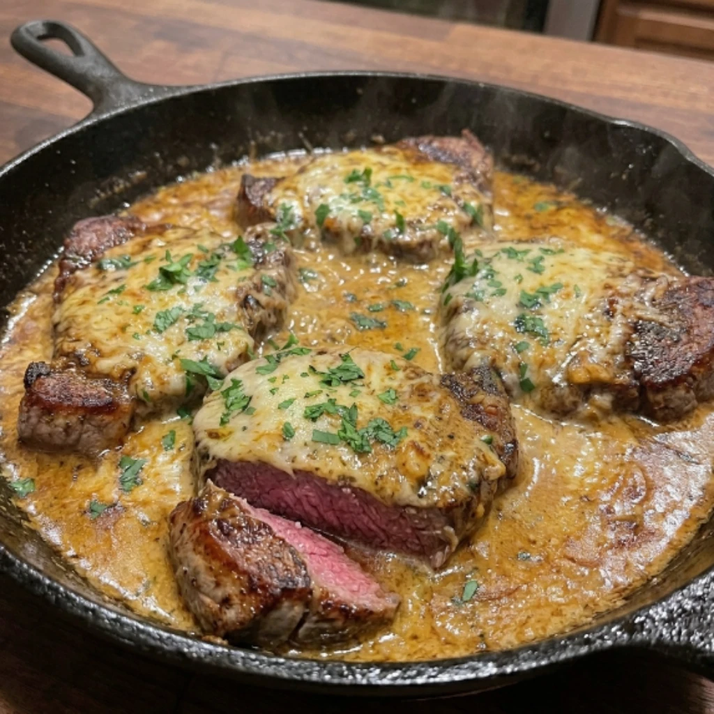 Steak with Bourbon Garlic Cream Sauce: 4 Servings, Ultimate, Delicious